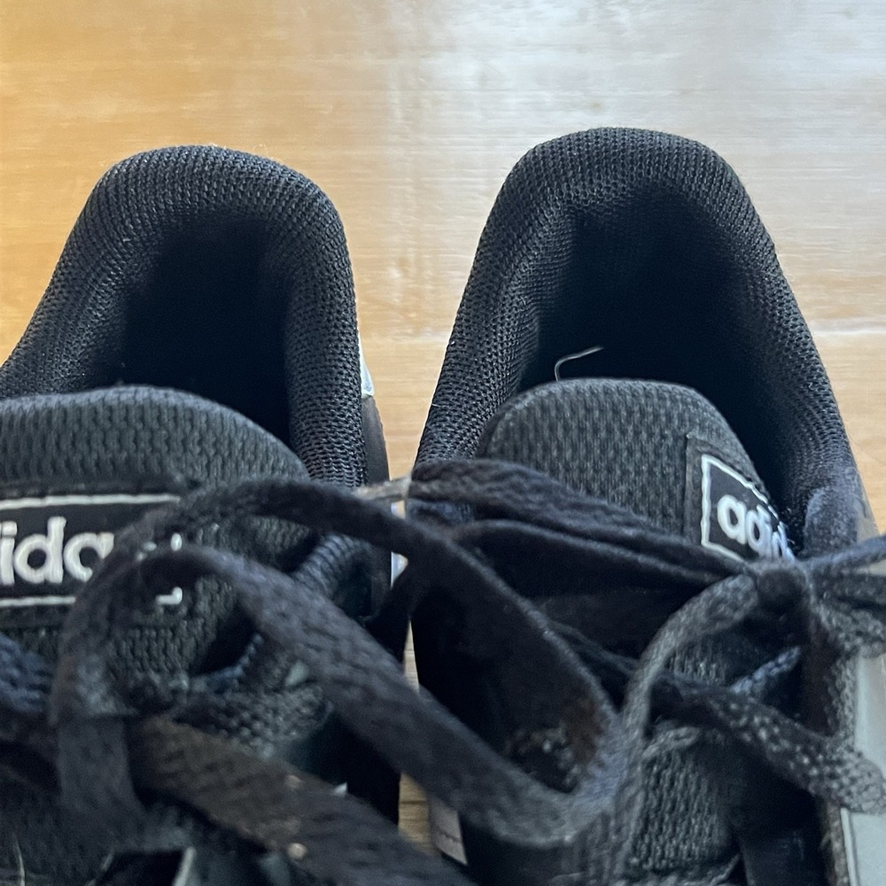 Adidas Black White 3 Stripe Sneakers Youth Kids 4Y Casual Shoes Low Top - Picture 4 of 9